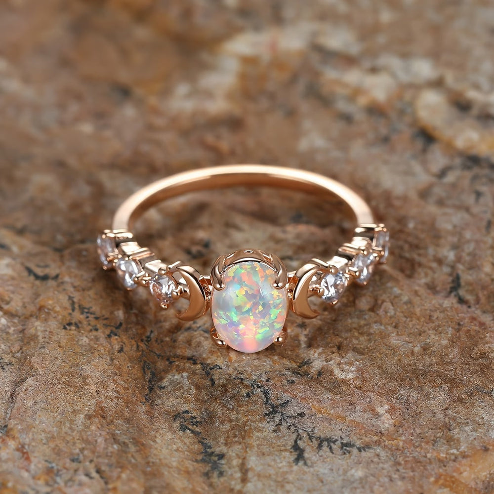 Anillo Luna Creciente con Ópalo | Oro rosa