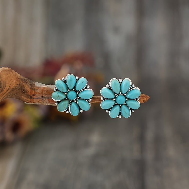 Aretes de Botón Serelith Pétalo de Turquesa | Oro blanco