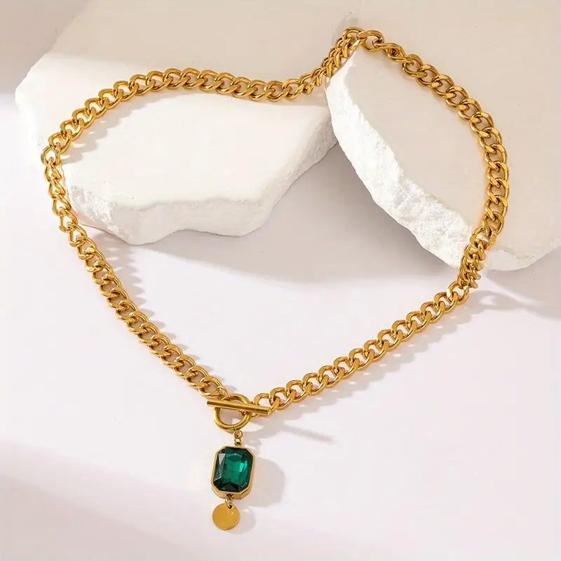 Collar con Dije Cadena Gruesa Esmeralda | Oro