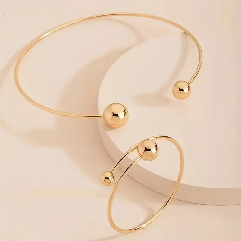 Juego Collar & Pulsera Minimalista Brillo | Oro