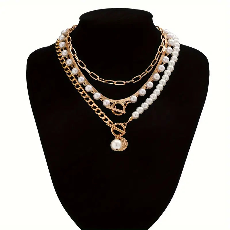 Juego de Collares Vintage de Perla y Cadena Serpiente | Oro