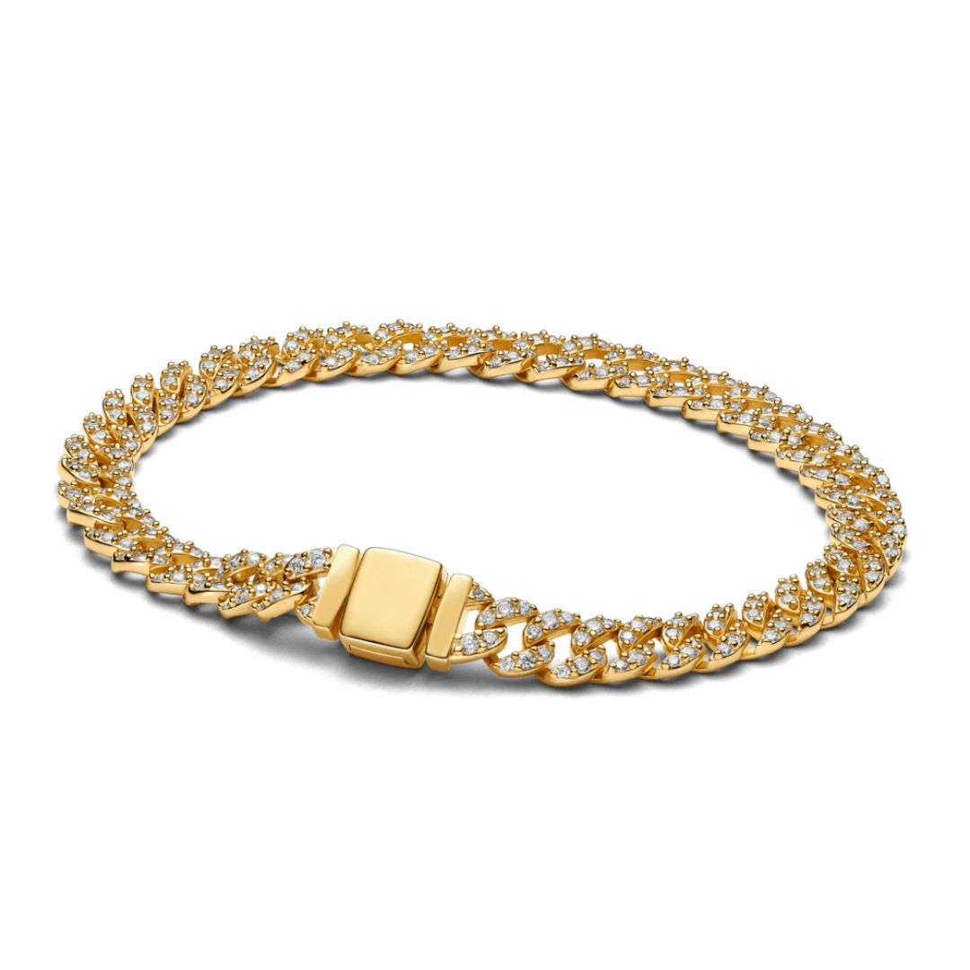Pulsera Cubana con Pavé | Oro blanco