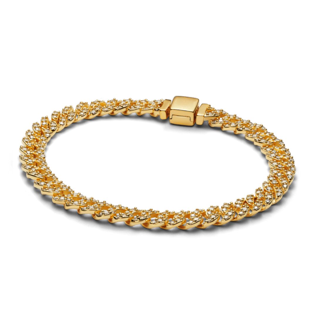 Pulsera Cubana con Pavé | Oro blanco