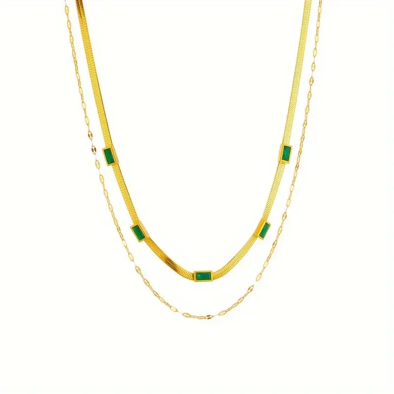 Collar Retro Sorella de Doble Capa con Gema | Oro