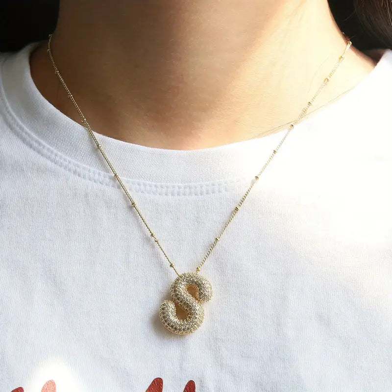 Juego de Collar con Inicial Burbuja | Oro