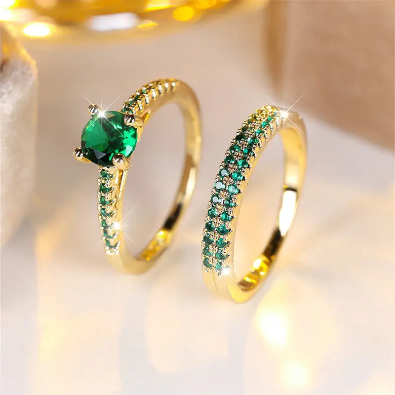 Juego de Anillos Dúo Esmeralda Serena | Oro