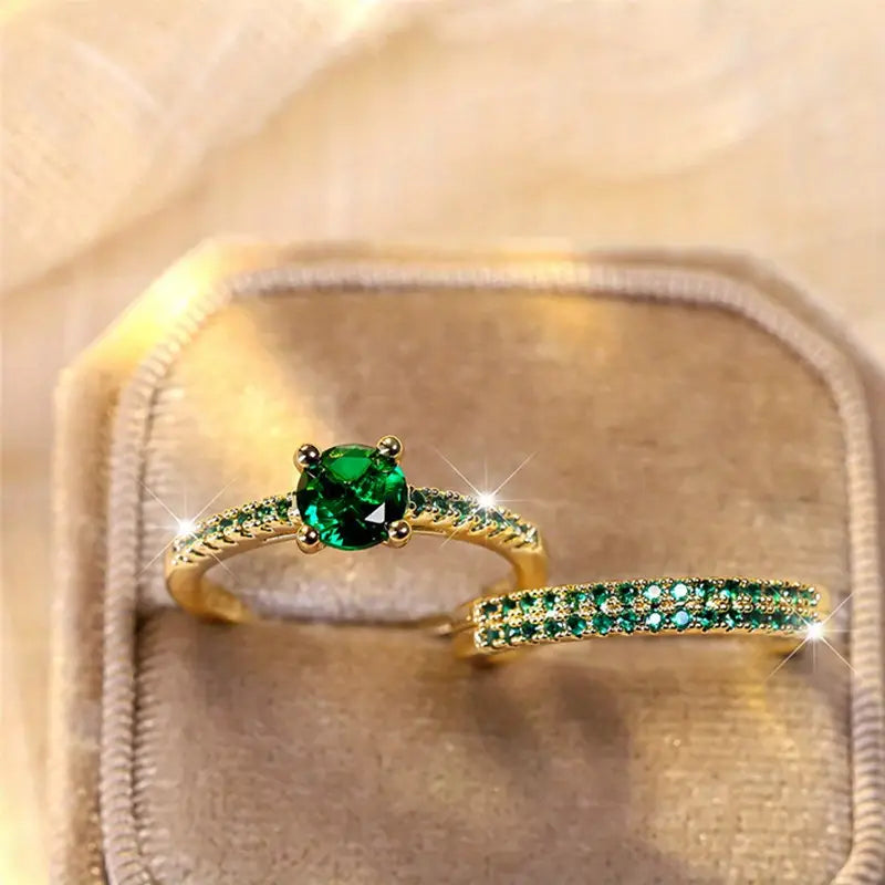 Juego de Anillos Dúo Esmeralda Serena | Oro