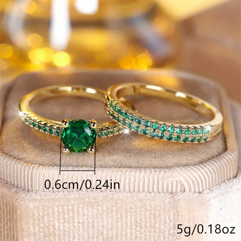 Juego de Anillos Dúo Esmeralda Serena | Oro