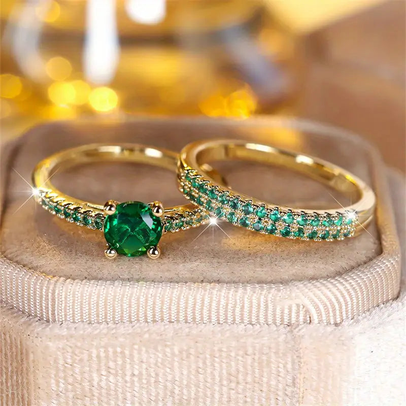 Juego de Anillos Dúo Esmeralda Serena | Oro