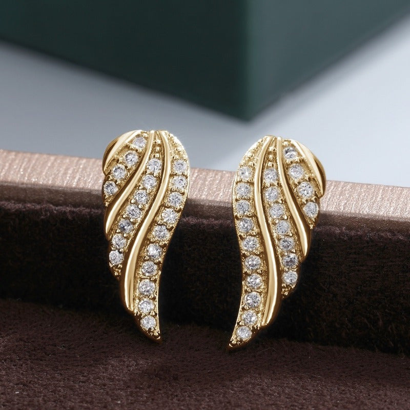 Aretes Hoja Moderna con Pavé | Oro