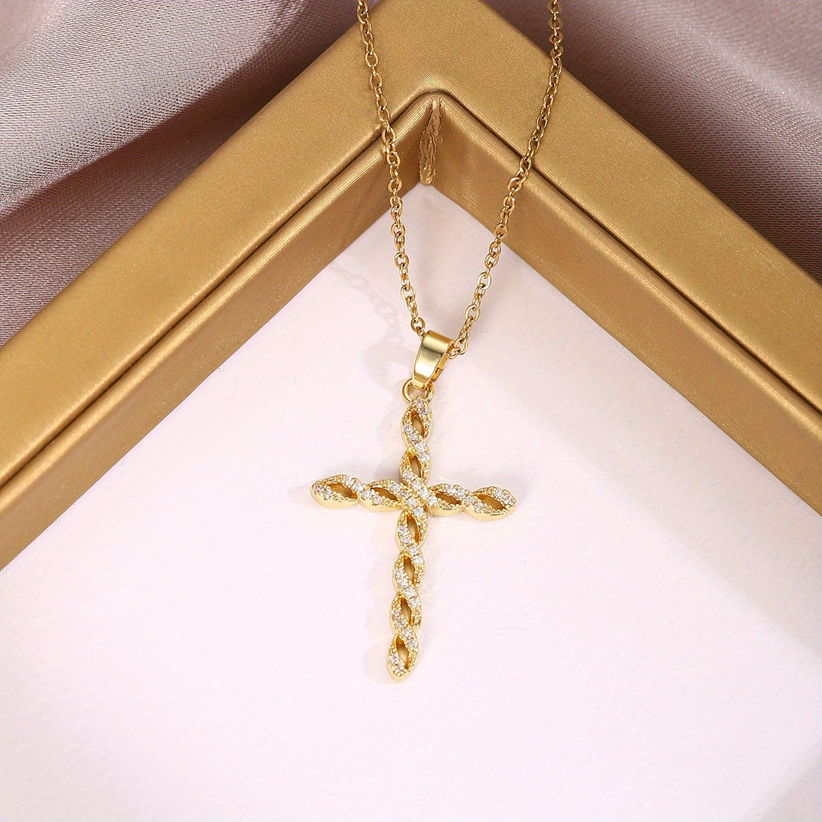 Collar Giro de Cristal con Cruz | Oro