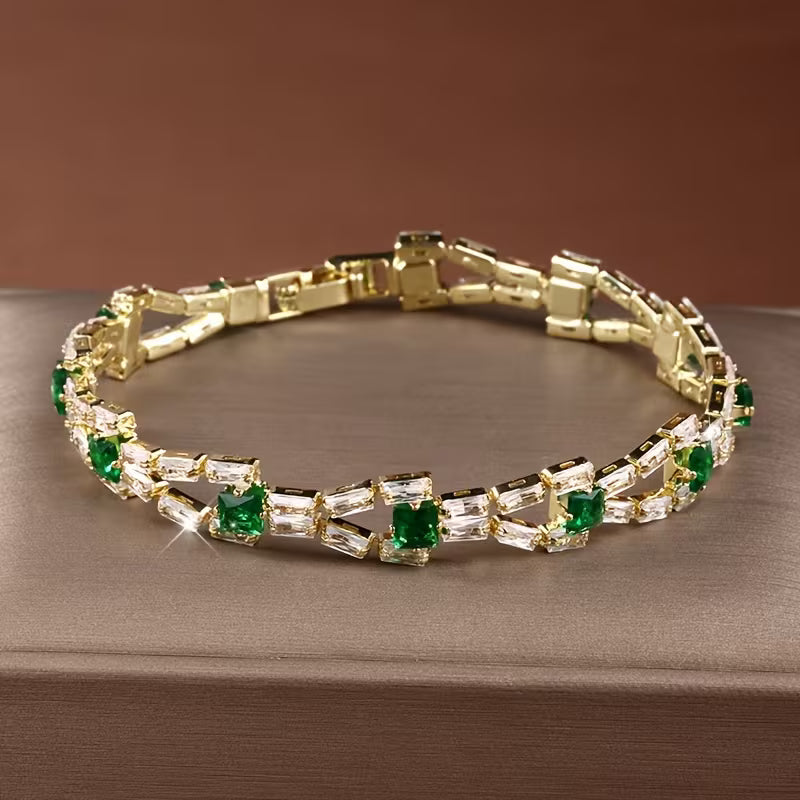 Pulsera de Tenis Verde de Eslabones | Oro