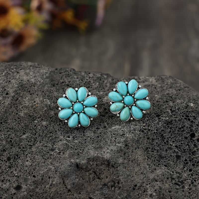Aretes de Botón Serelith Pétalo de Turquesa | Oro blanco