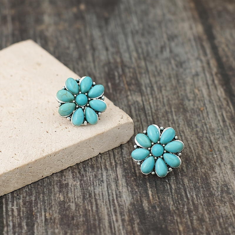 Aretes de Botón Serelith Pétalo de Turquesa | Oro blanco