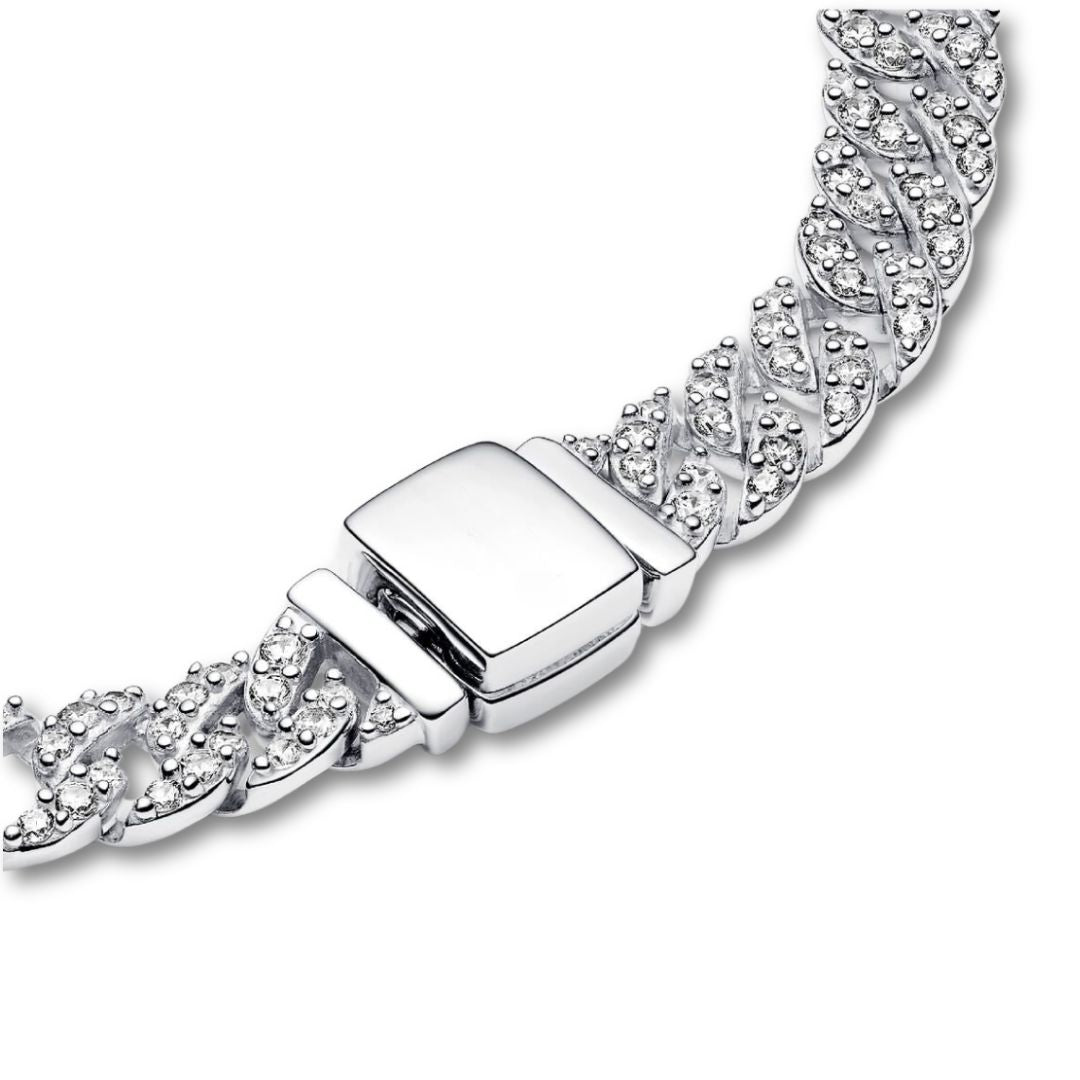 Pulsera Cubana con Pavé | Oro blanco