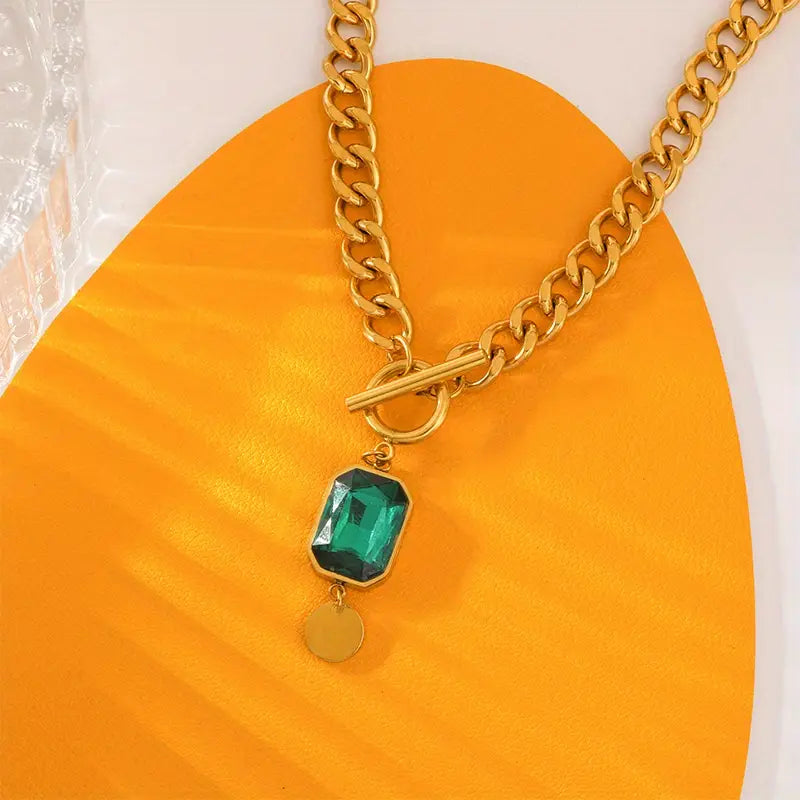 Collar con Dije Cadena Gruesa Esmeralda | Oro