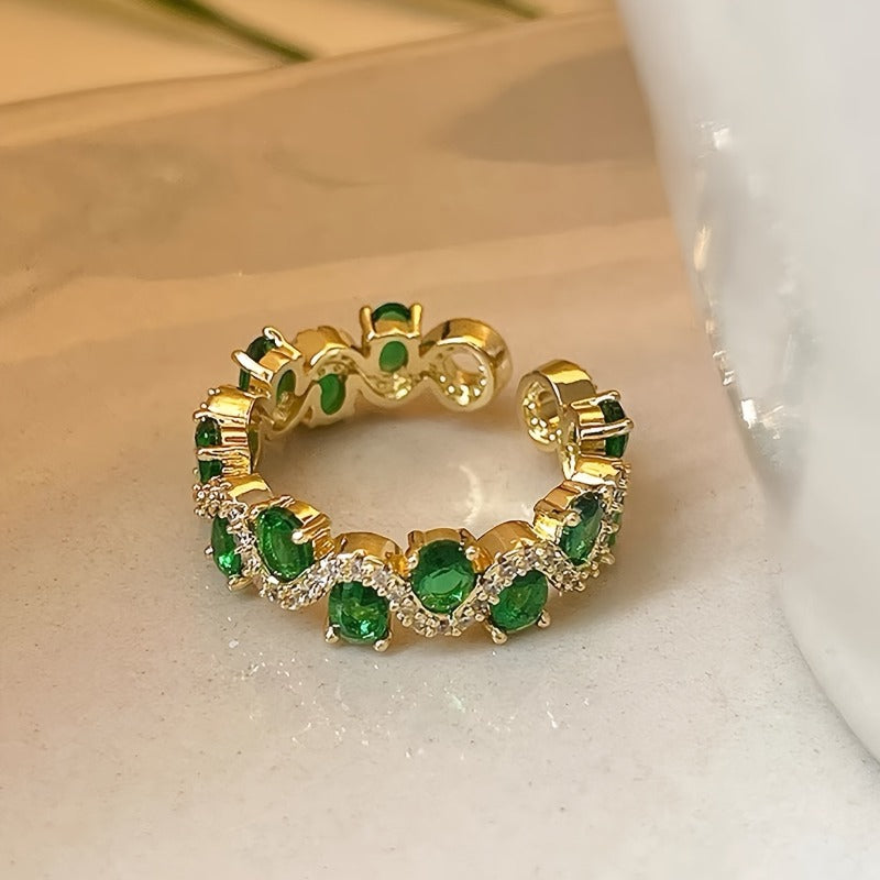 Anillo Calira Abierto Esmeralda Brillante | Oro