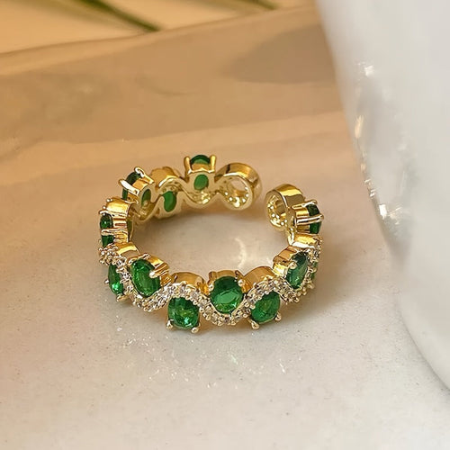 Anillo Calira Abierto Esmeralda Brillante | Oro