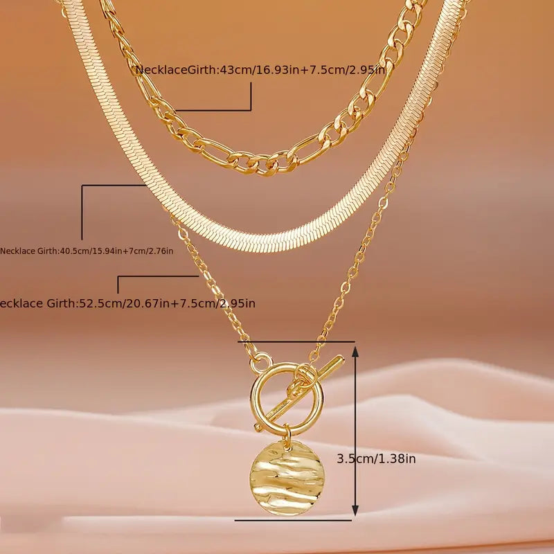 Collar Savira con Monedas Texturizadas en Capas | Oro