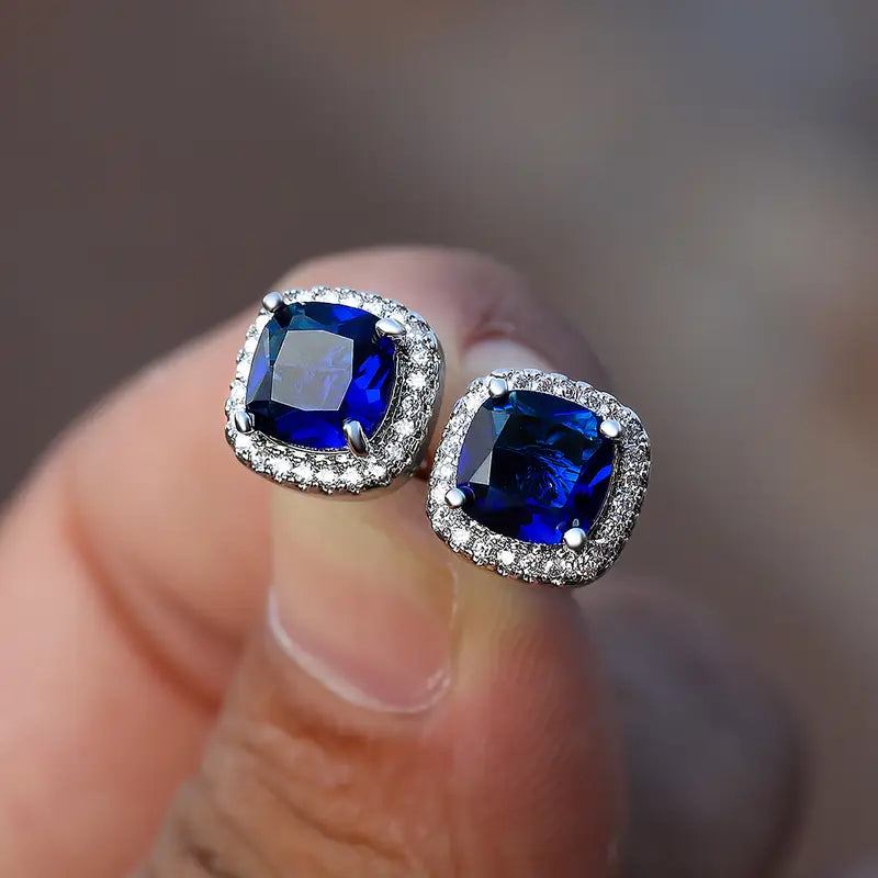 Aretes de Botón Saphir Cuadrados | Oro blanco