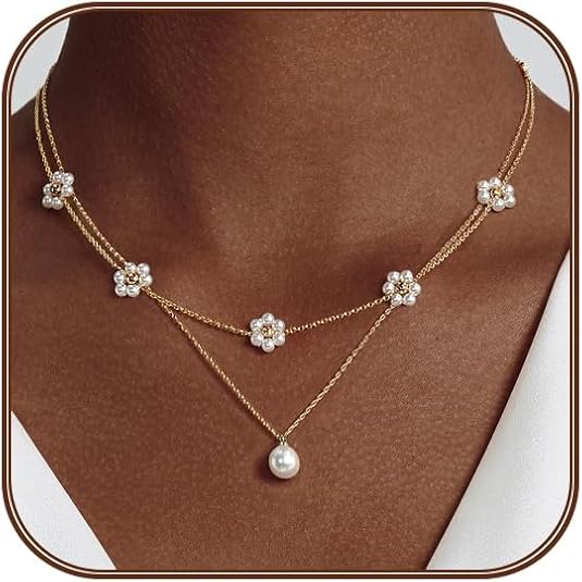 Collar Floral con Perla Multicapas | Oro