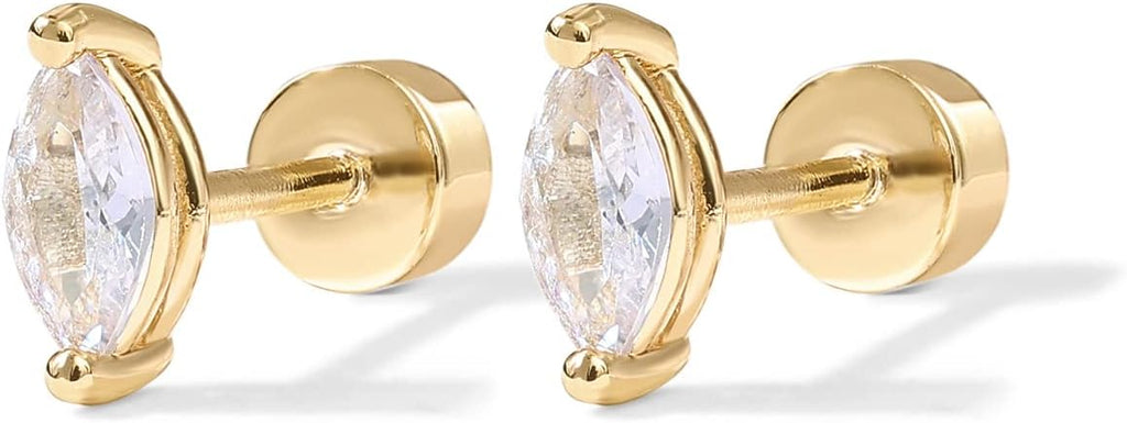 Aretes de botón de corte pera | Oro