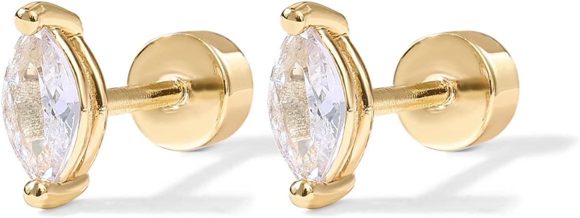 Aretes de botón de corte pera | Oro