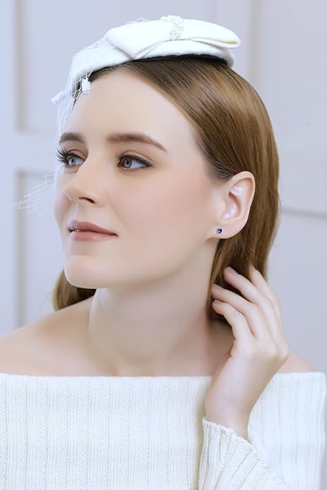 Aretes de botón de zafiro clásico | Oro blanco