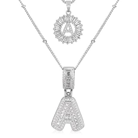 Juego de Collar con Inicial Pavé | Oro blanco