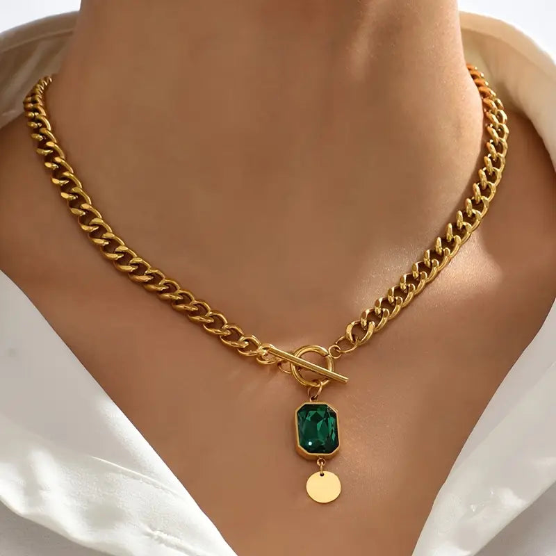 Collar con Dije Cadena Gruesa Esmeralda | Oro