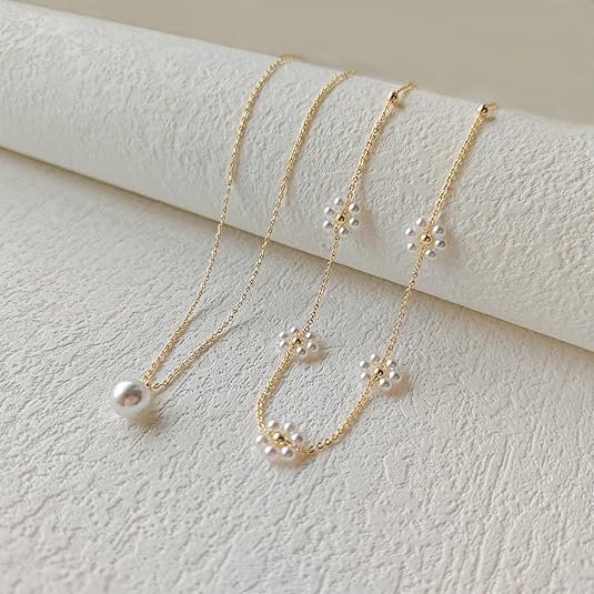 Collar Floral con Perla Multicapas | Oro