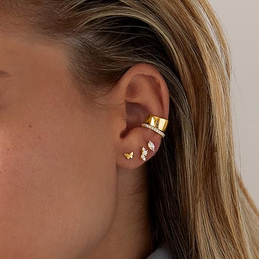 Aretes de botón de corte pera | Oro