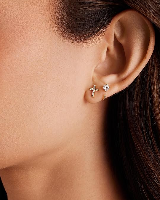 Aretes de botón cruz pavé | Oro