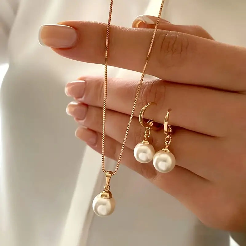 Juego de Joyería Perla Elegancia Dorada