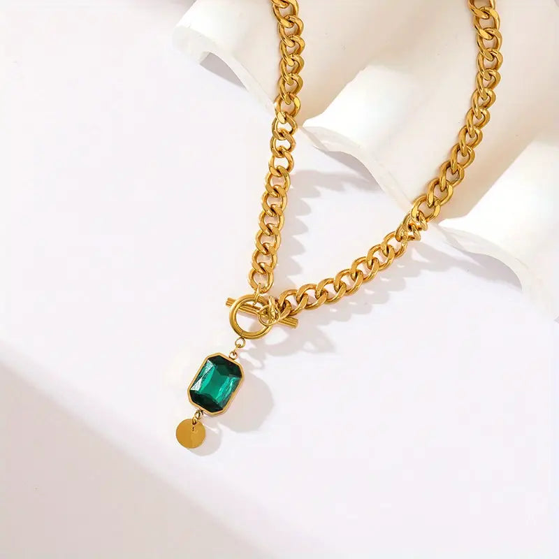 Collar con Dije Cadena Gruesa Esmeralda | Oro