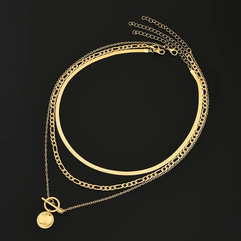 Collar Savira con Monedas Texturizadas en Capas | Oro