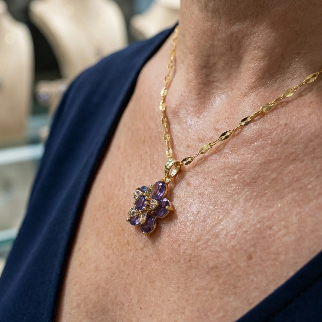 Collar Flor Amatista Amelyth | Oro