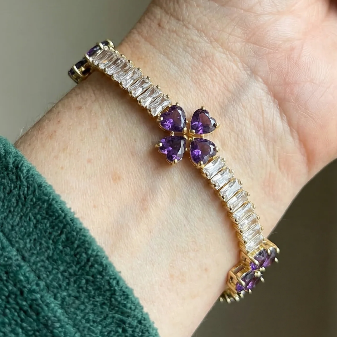 Pulsera Corazón Trébol Amatista | Oro