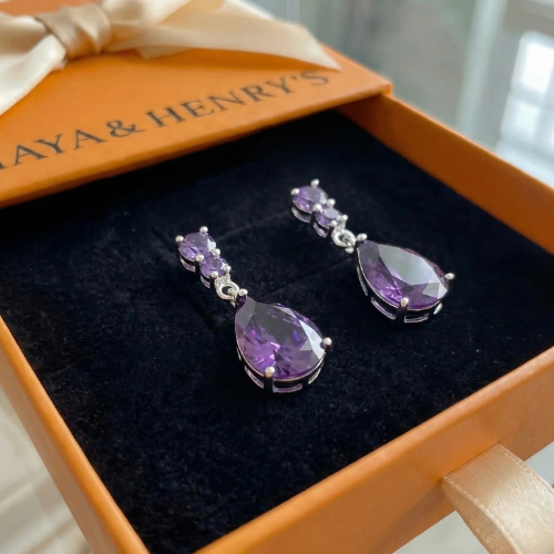 Aretes Gota de Rocío Amatista | Oro blanco
