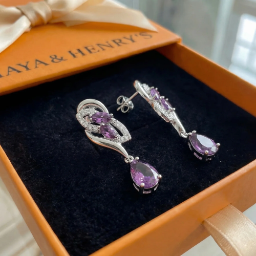 Aretes de Amatista Oro Blanco