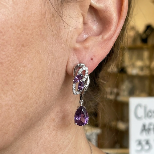 Aretes de Amatista Oro Blanco