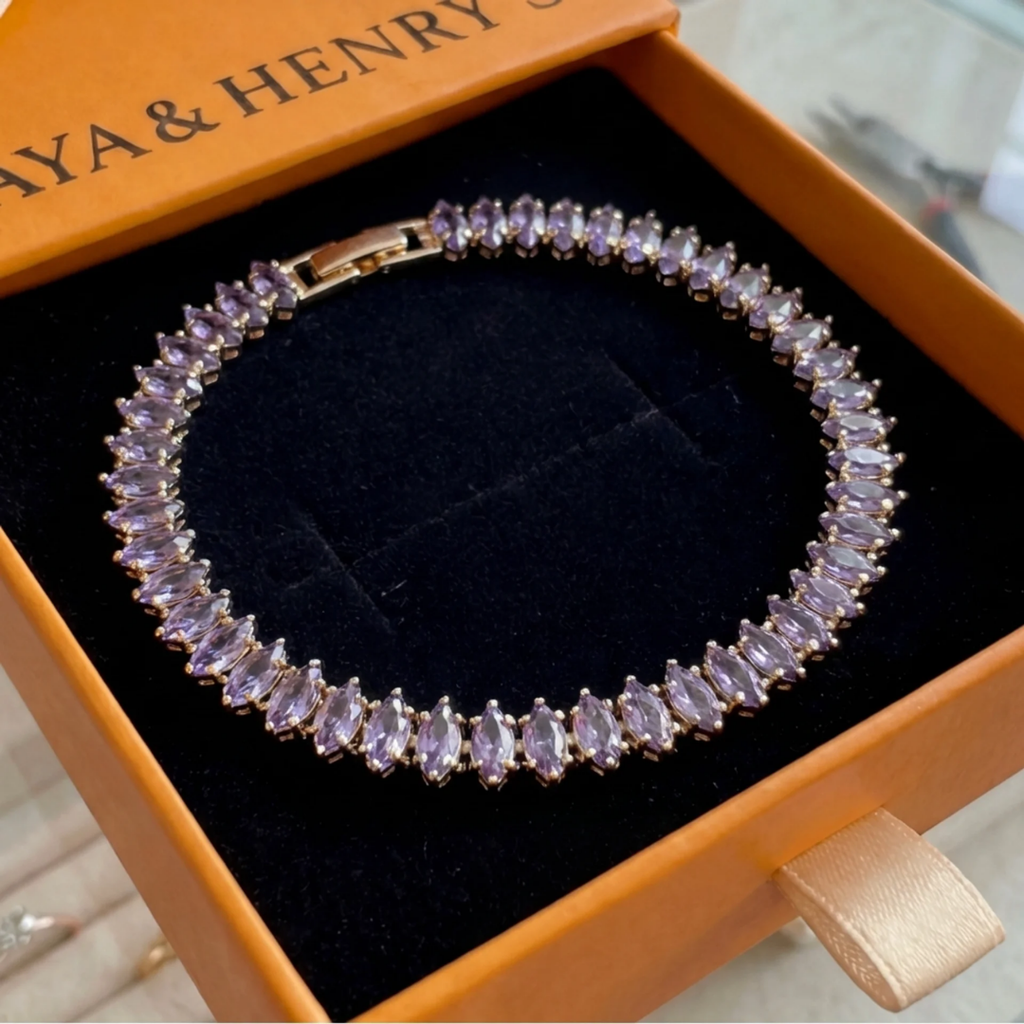 Pulsera de Tenis de Amatista Corte Marquesa | Oro
