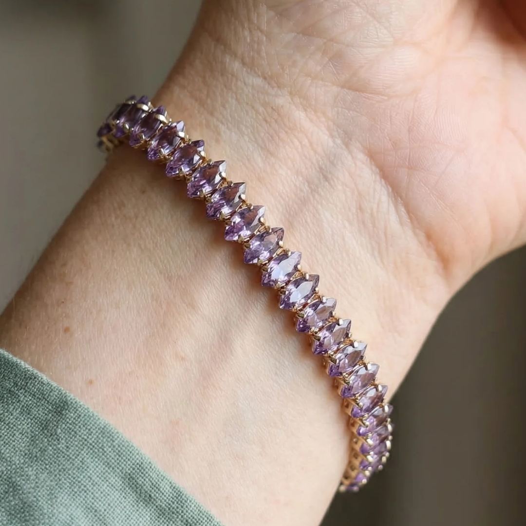 Pulsera de Tenis de Amatista Corte Marquesa | Oro