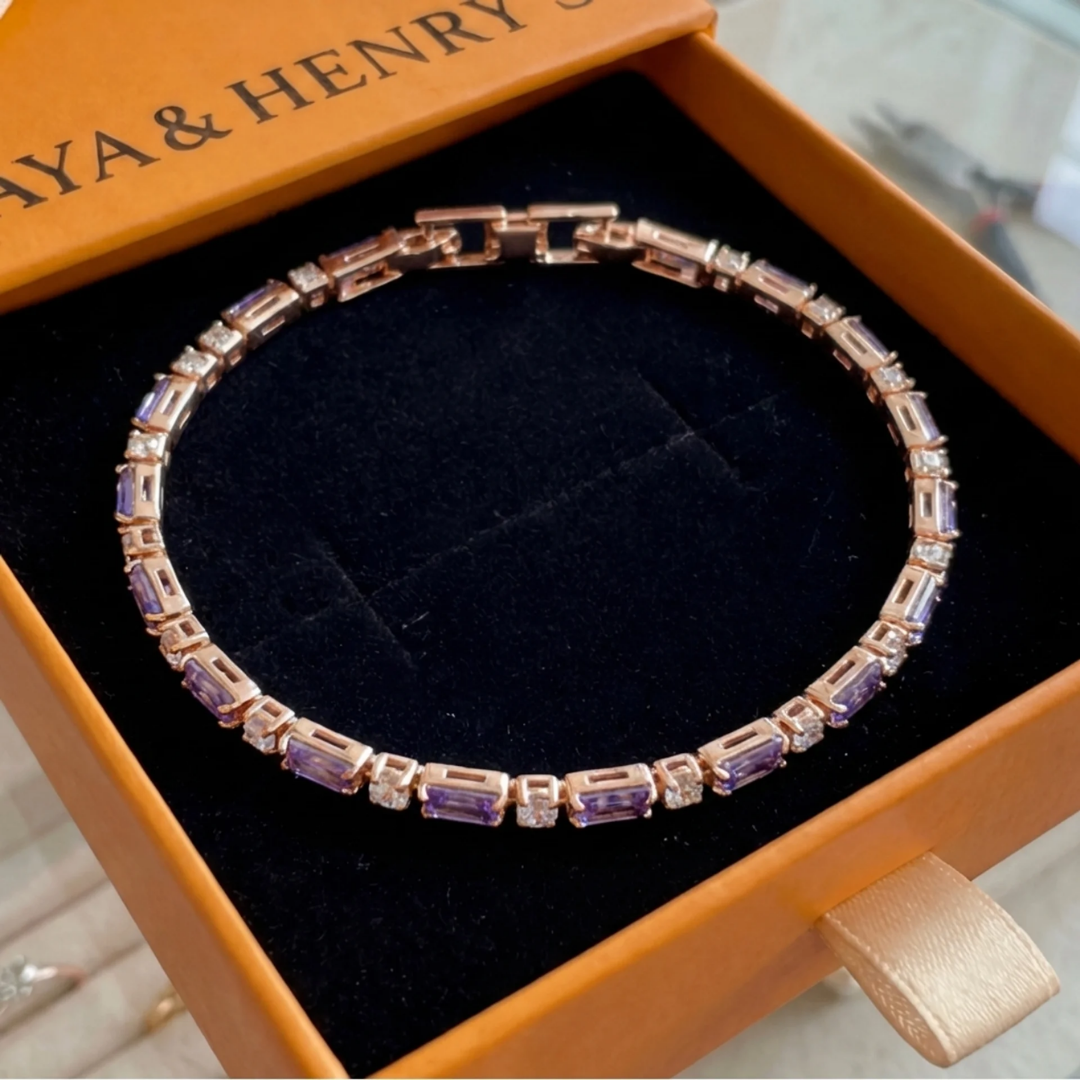 Pulsera de Tenis Prisma Amatista | Oro rosa