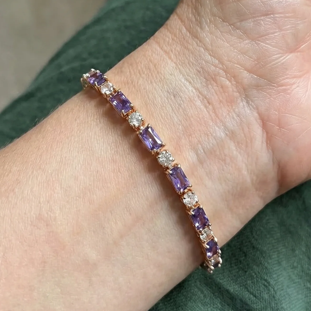 Pulsera de Tenis Prisma Amatista | Oro rosa