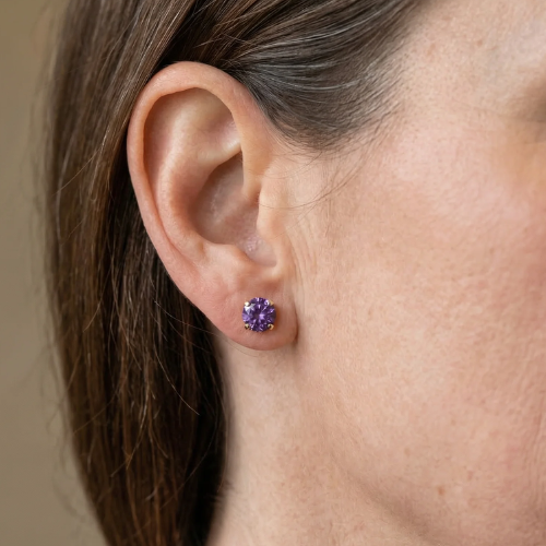 Aretes de botón de amatista | Oro blanco