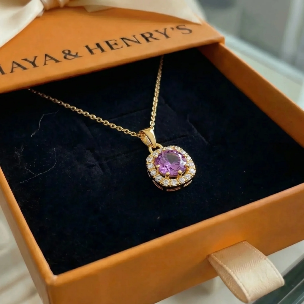 Collar Amatista Cuadrada Pavé | Oro