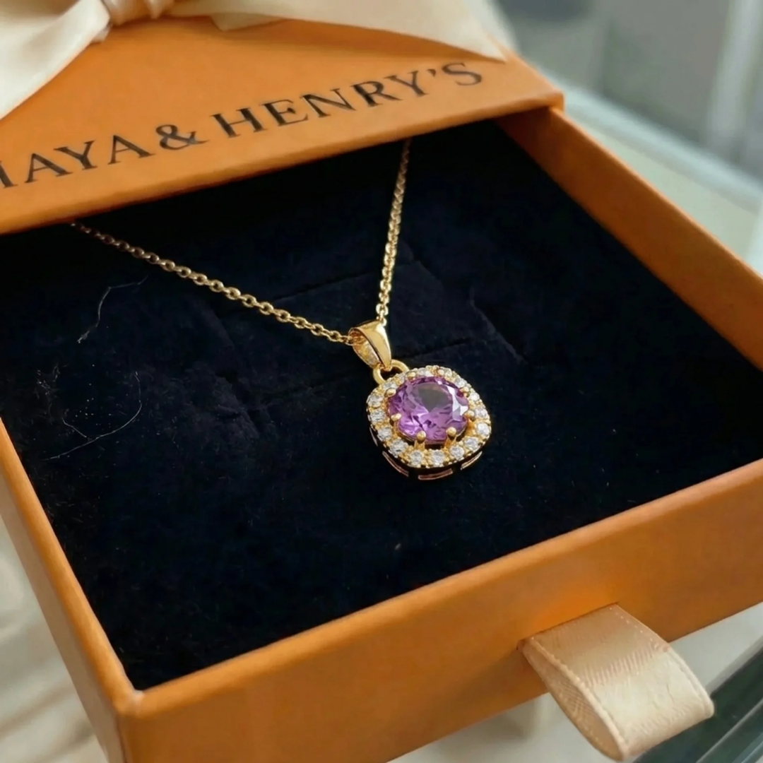 Collar Amatista Cuadrada Pavé | Oro