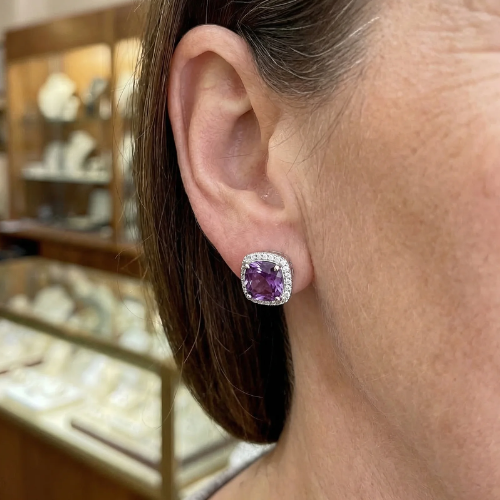Aretes de Amatista Cuadrados con Pavé | Oro blanco
