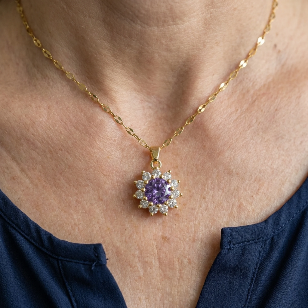 Collar Girasol de Amatista | Oro